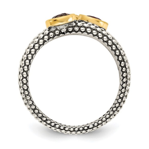 925 SS Gold-plated Antiqued Garnet Citrine Smoky Quartz 3 Stackable Rings - Picture 2 of 6